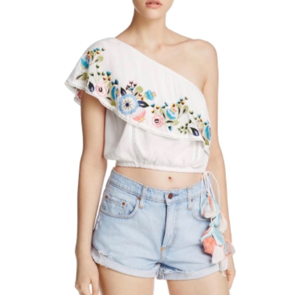 Rahi Cali Tops - Rahi Cali Embroidered One Shoulder Crop Top